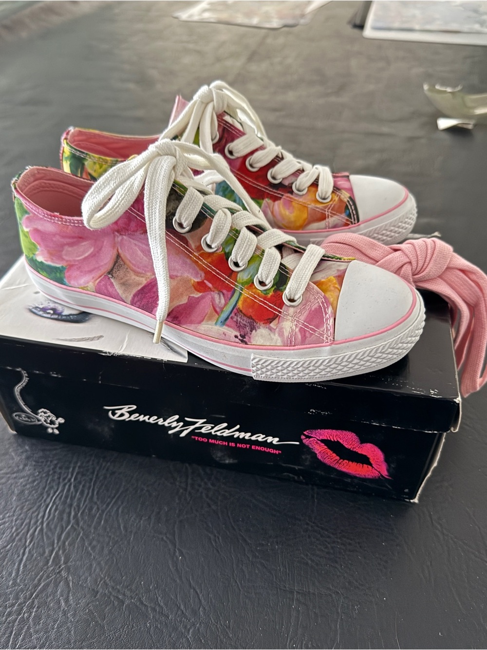 Beverly Feldman Pink Floral Low-Top Sneakers 37. Like new in box